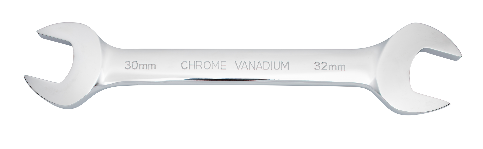 Een verchroomde sleutel met een opening van 20 mm en 32 mm, gemerkt met 
