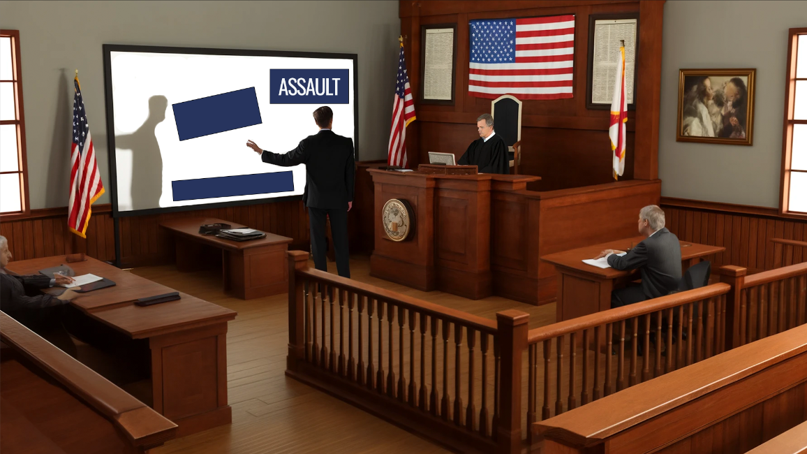 courtroom of assault and battery case defense
