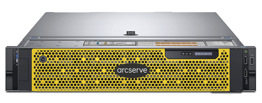 A server with a yellow grille that says arcserve