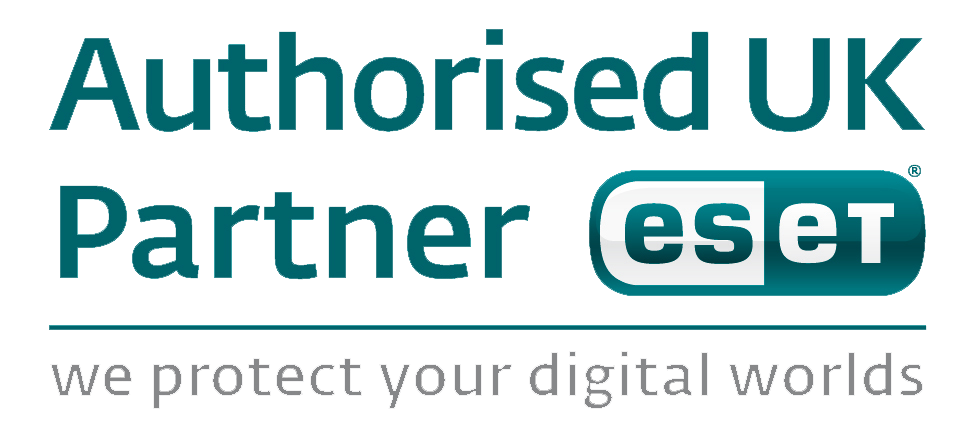 The logo for authorised uk partner ESET says we protect your digital worlds.