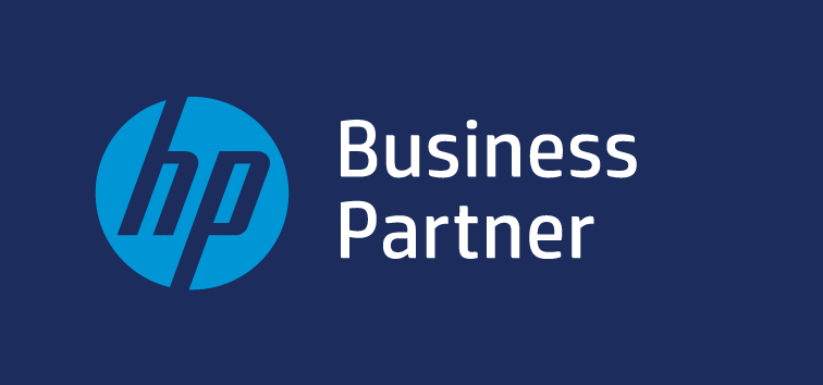 The hp business partner logo is on a blue background.