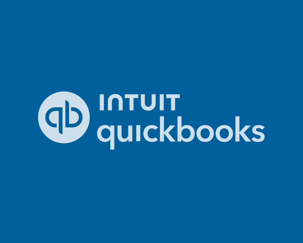 The logo for qb quickbooks is on a blue background.
