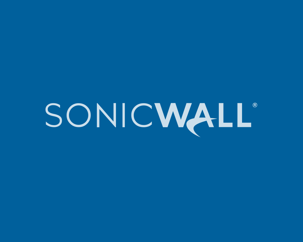 The sonicwall logo is on a blue background