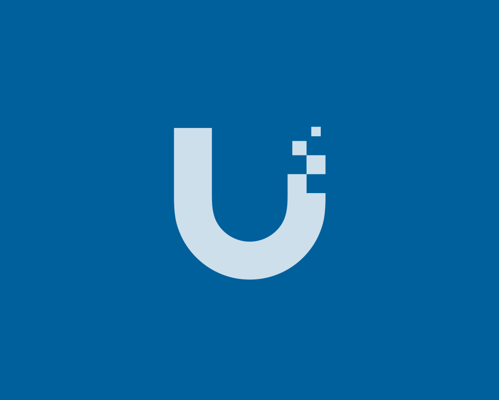 A white letter u on a blue background.