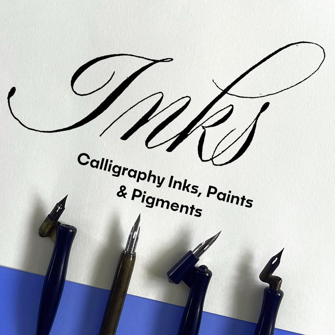 The word Calligraphy inks that is on a piece of paper