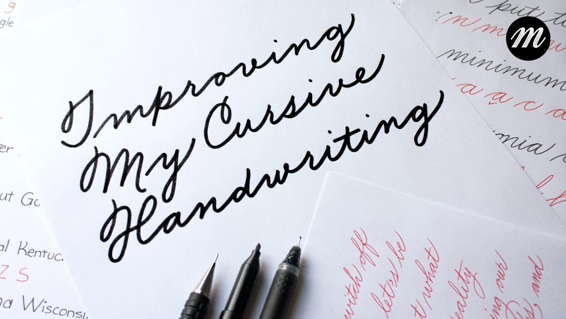 Portrait image of Maria Montes and a student of her at a desk reviewing some calligraphy writing.
