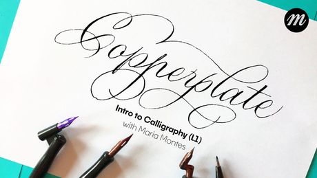 Image of Copperplate calligraphy announcing my course called "Intro to Copperplate Calligraphy, level 1".