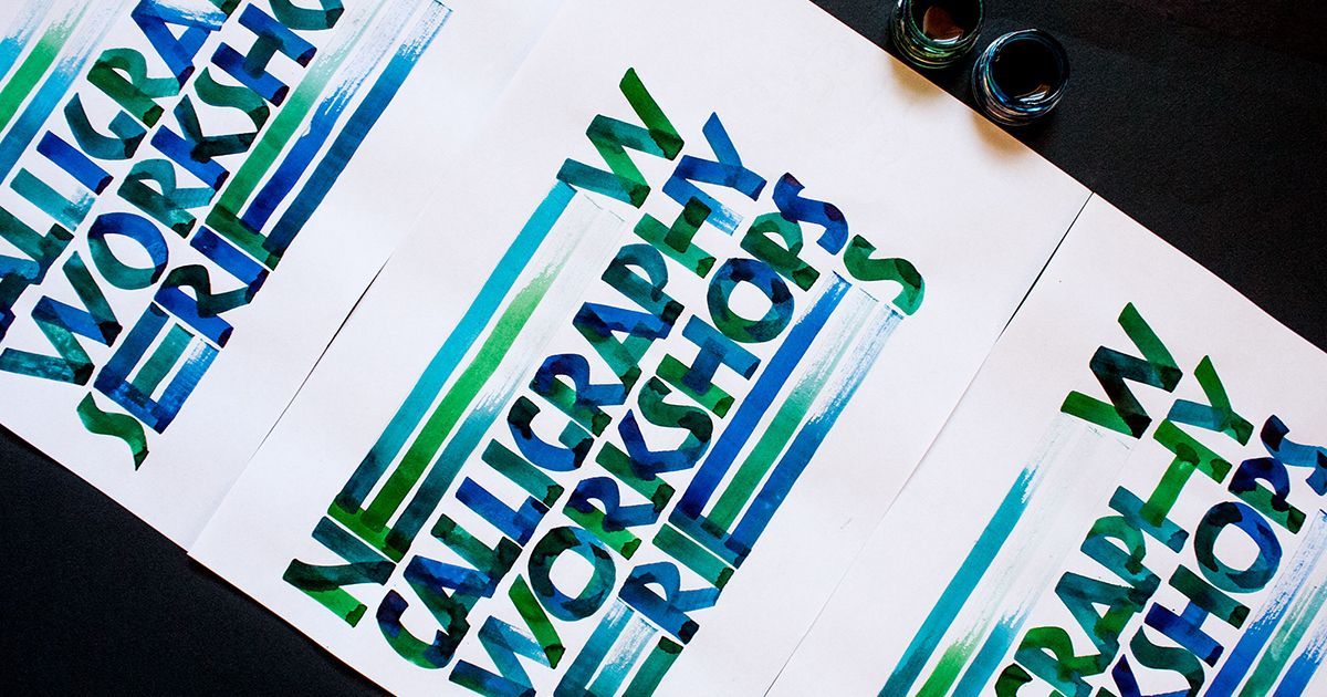 A Copperplate calligraphy piece displaying a long text using liquid watercolours to produce a beautiful gradient effect.