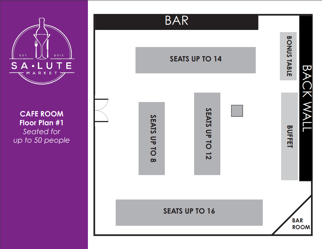 A floor plan of a cafe room with tables and chairs