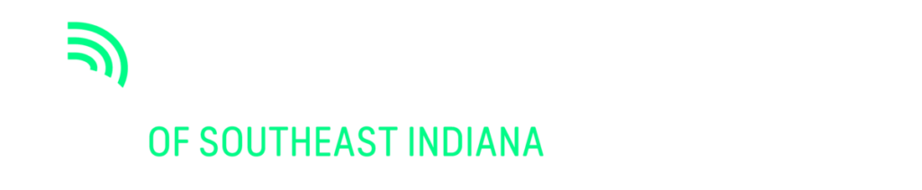 A logo for southeast indiana with a green antenna on a white background.