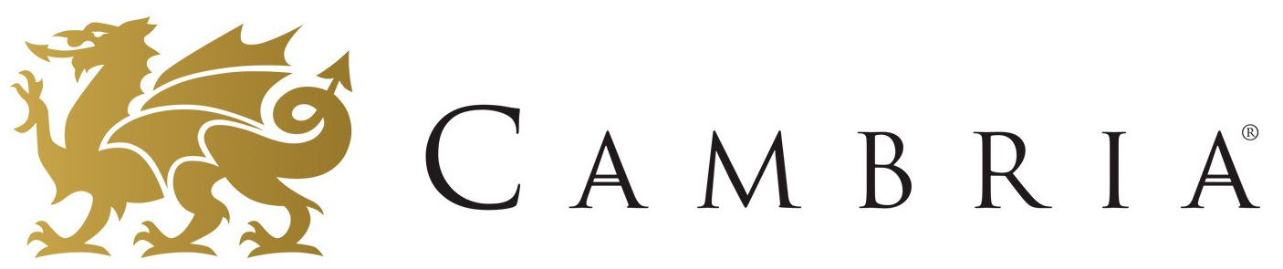 Gold dragon logo with the word CAMBRIA in a serif font.