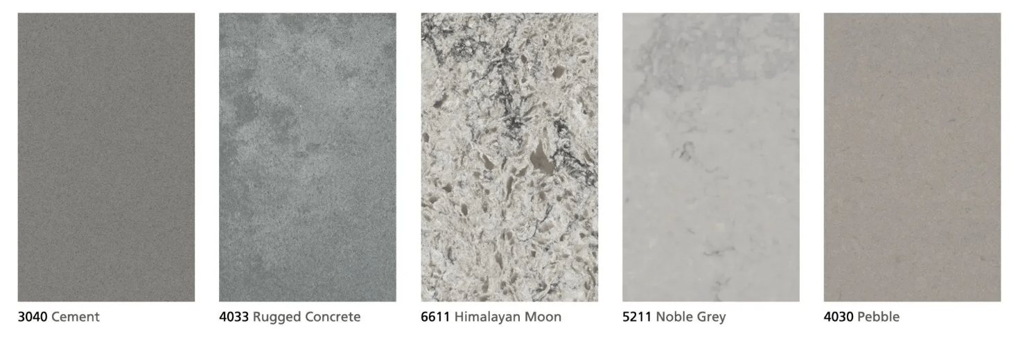 Cement, Rugged Concrete, Himalayan Moon, Noble Grey, and Pebble.