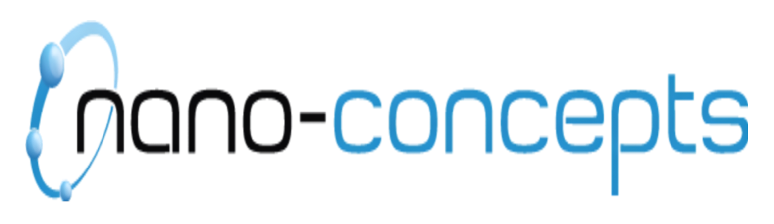 Logo for Nano-concepts in black and blue text with a stylized atom symbol.