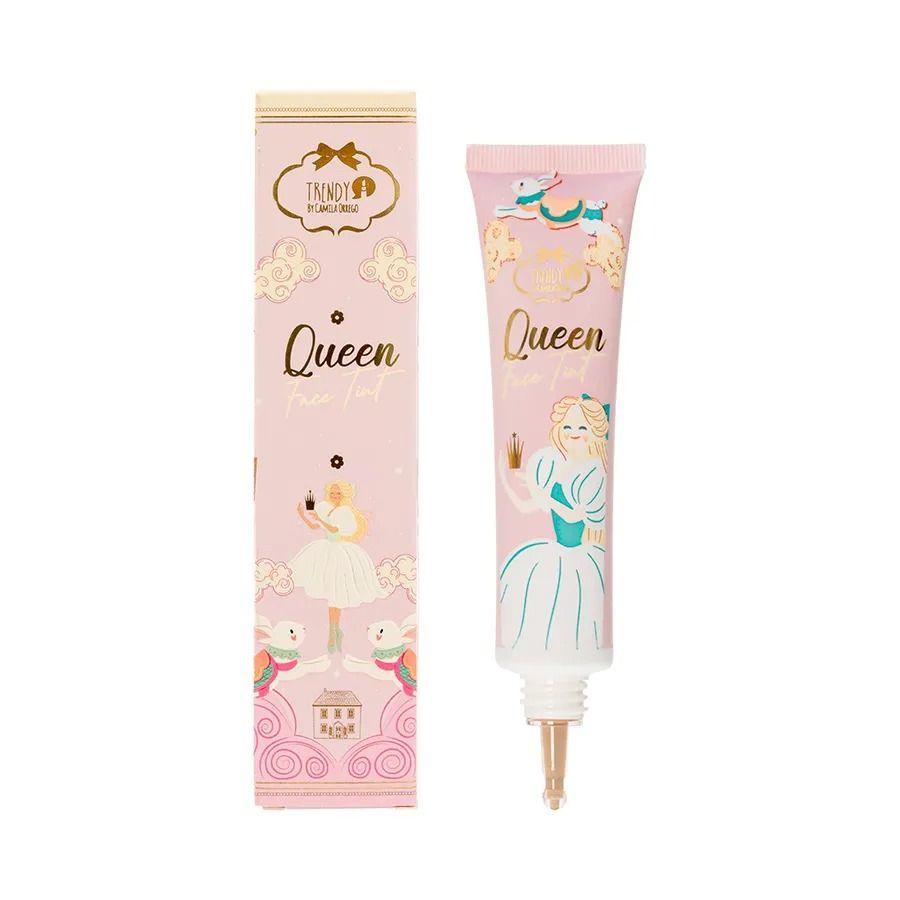 Una caja rosa y un tubo a juego de un producto cosmético de la marca "Queen"