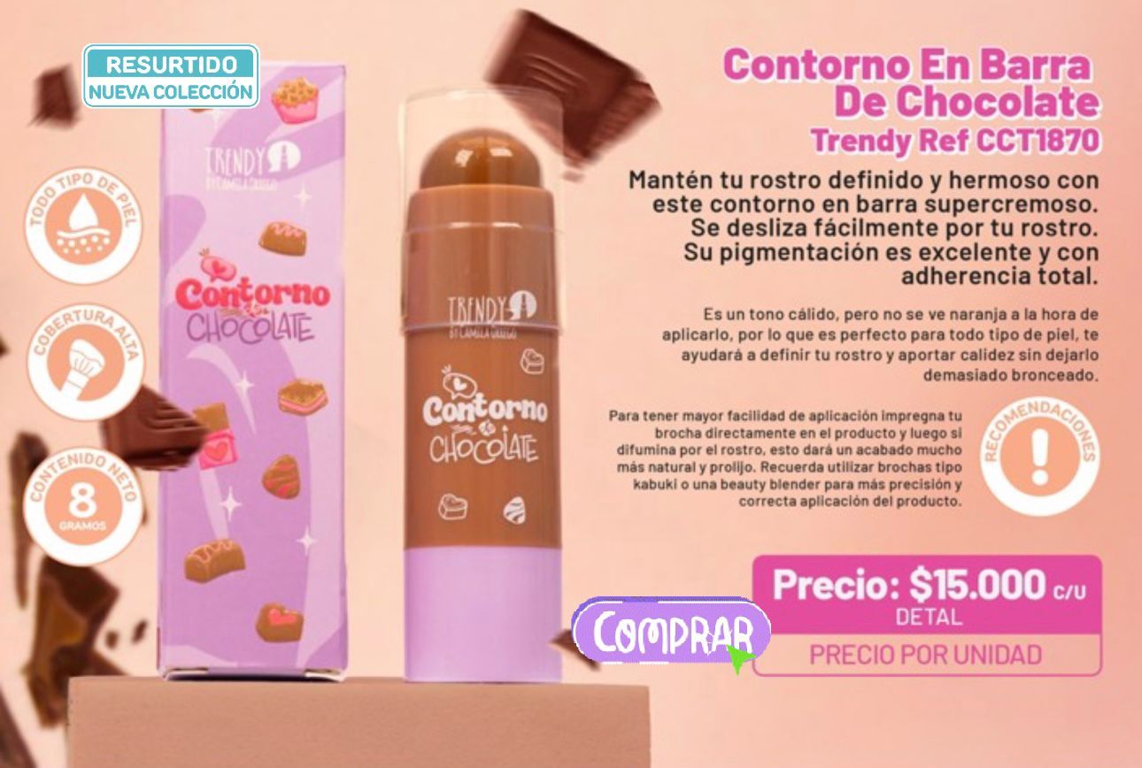 Barra de contorno de chocolate de marca de moda, con empaque del producto