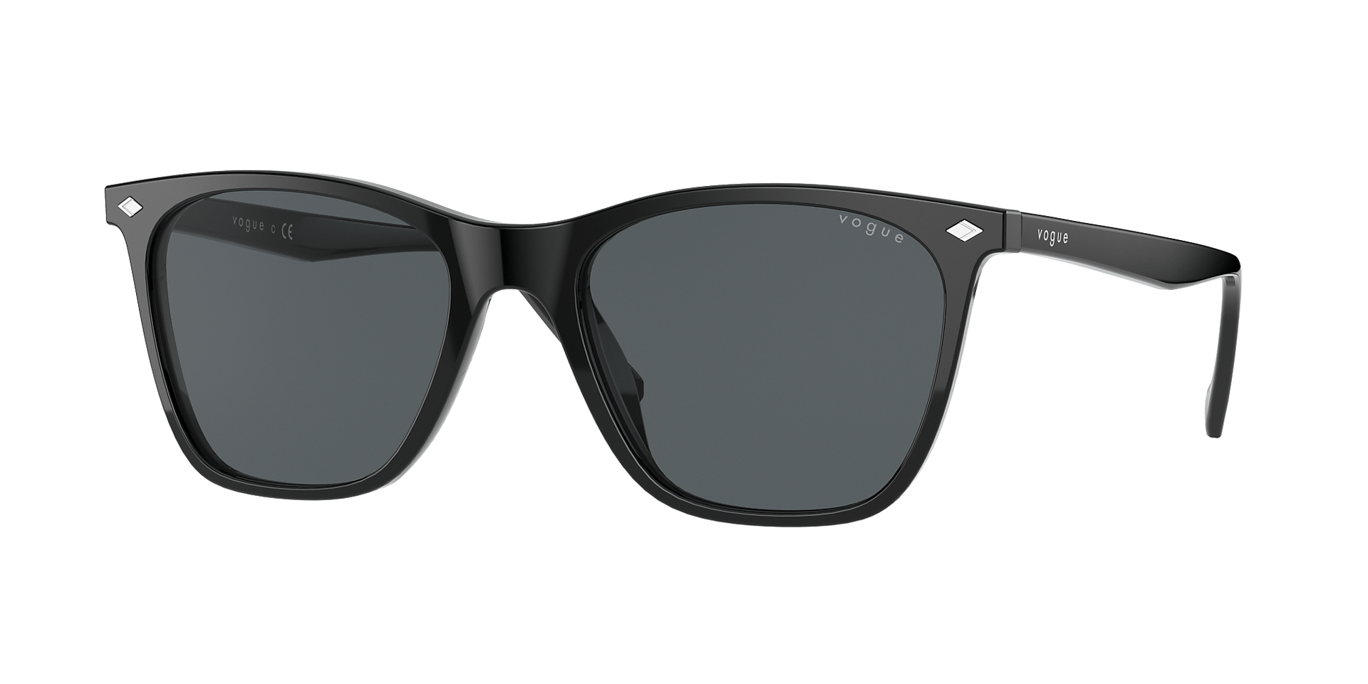 A pair of black sunglasses on a white background.