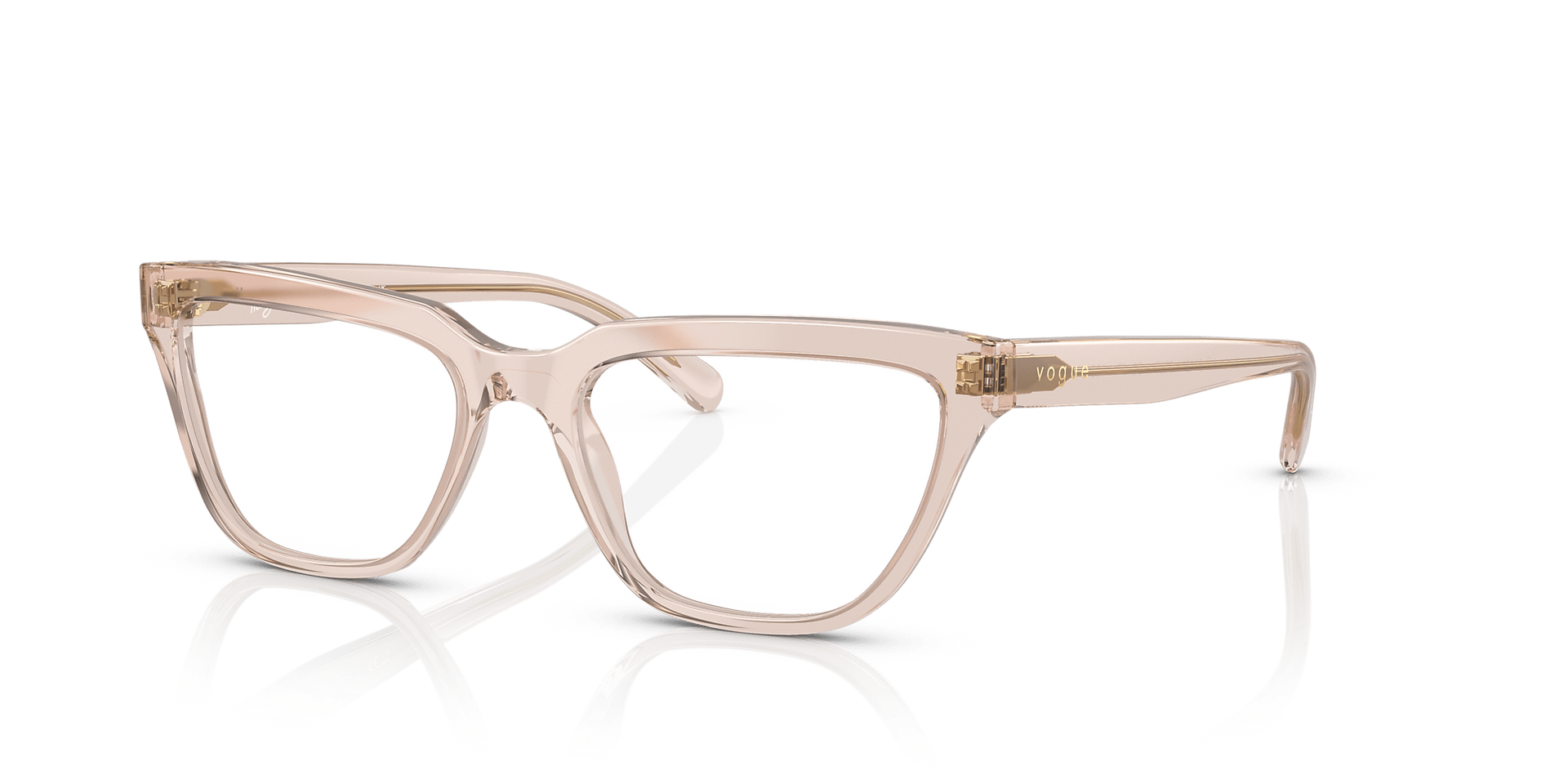 A pair of clear glasses on a white surface.