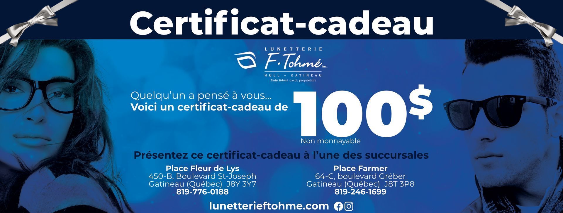 A certificate that says certificat-cadeau 100 $