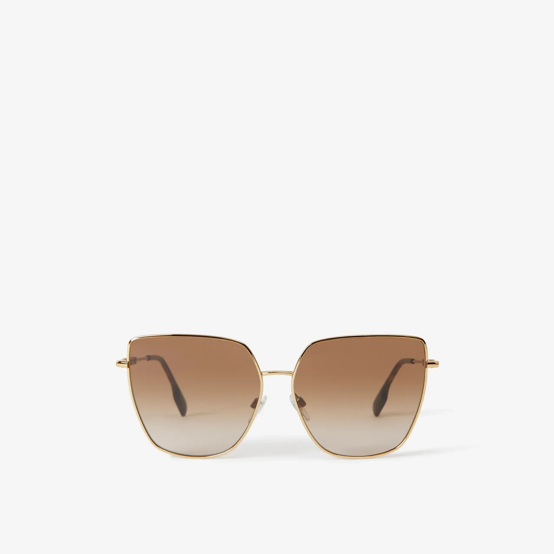 A pair of square sunglasses with brown lenses on a white background