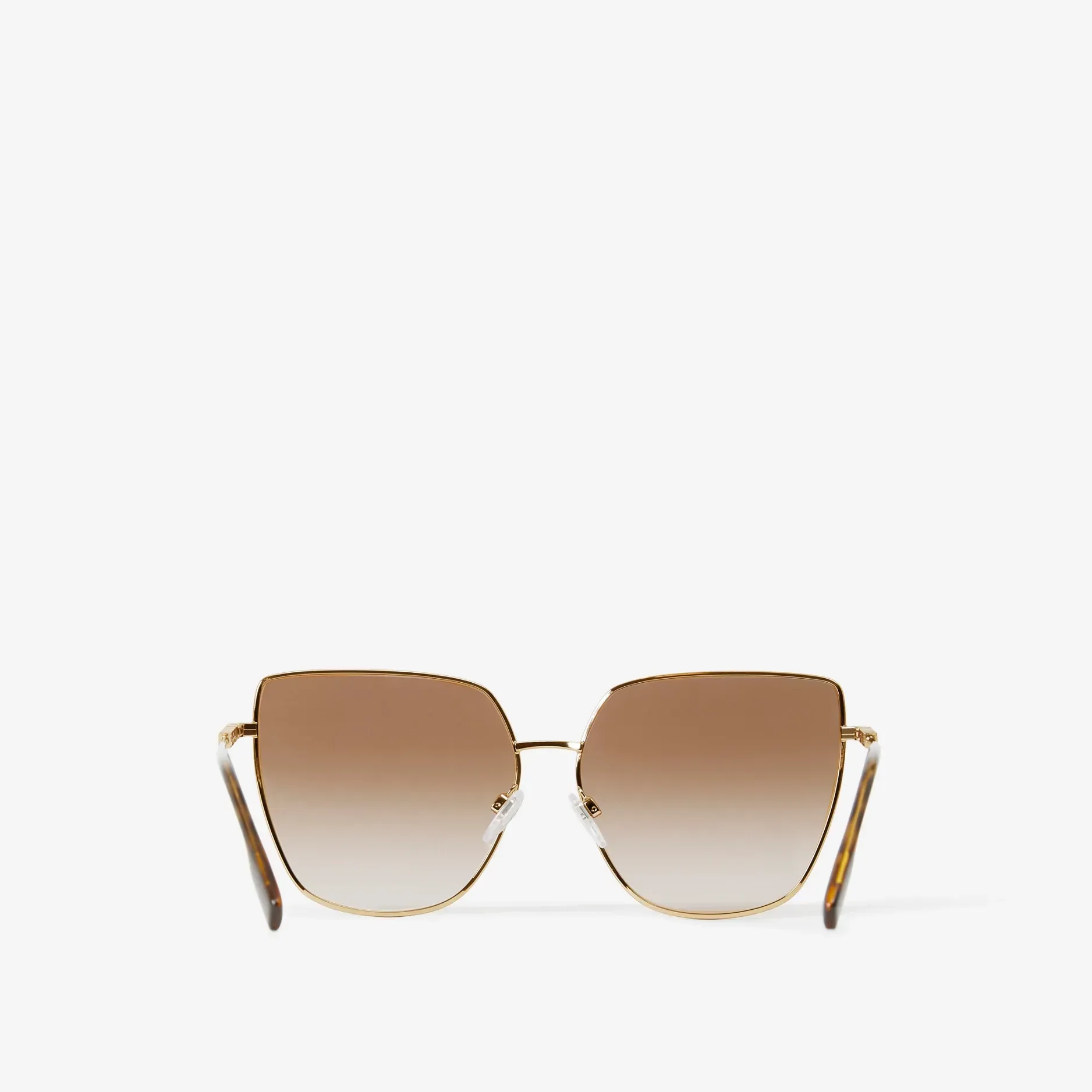 A pair of brown sunglasses on a white background.