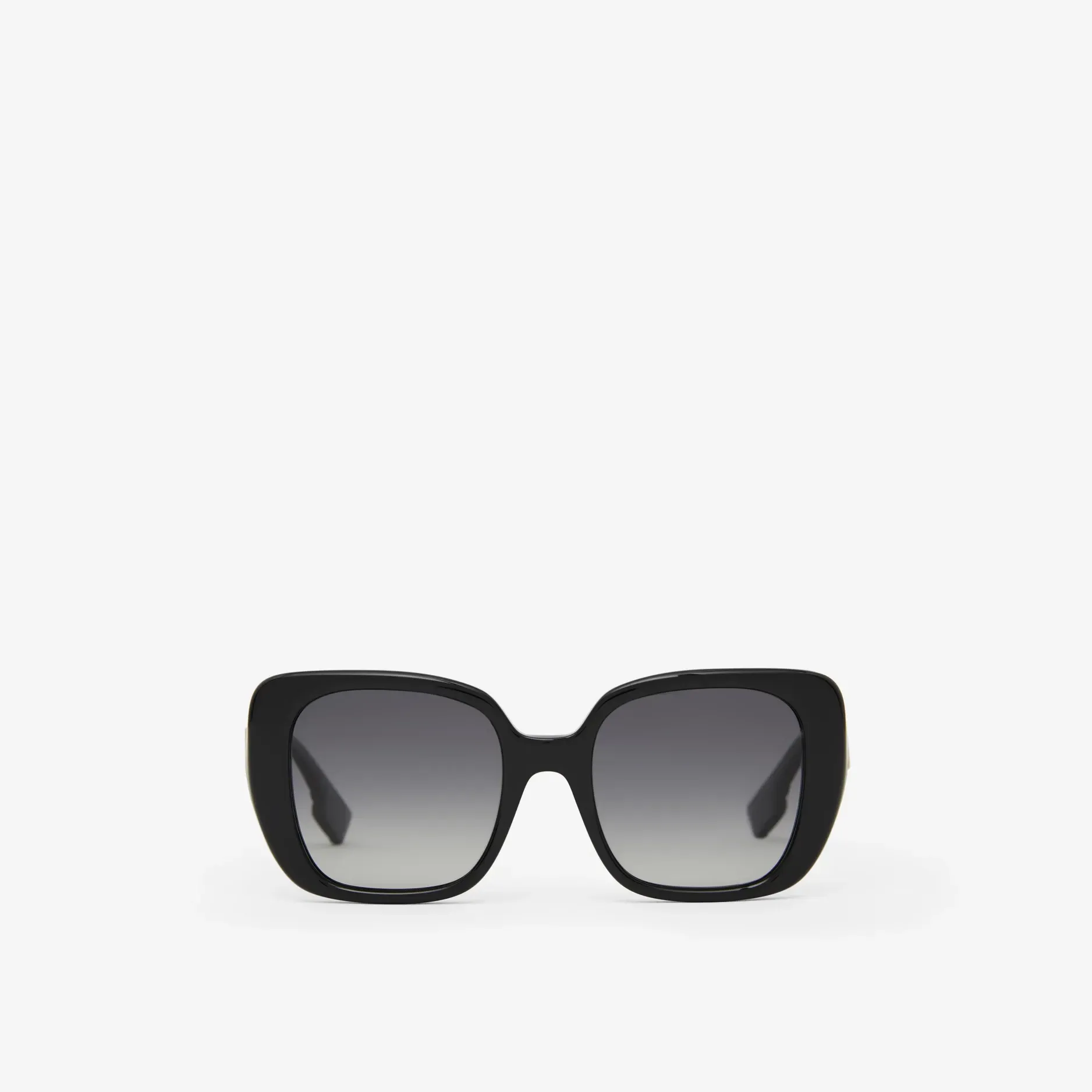 A pair of black square sunglasses on a white background.