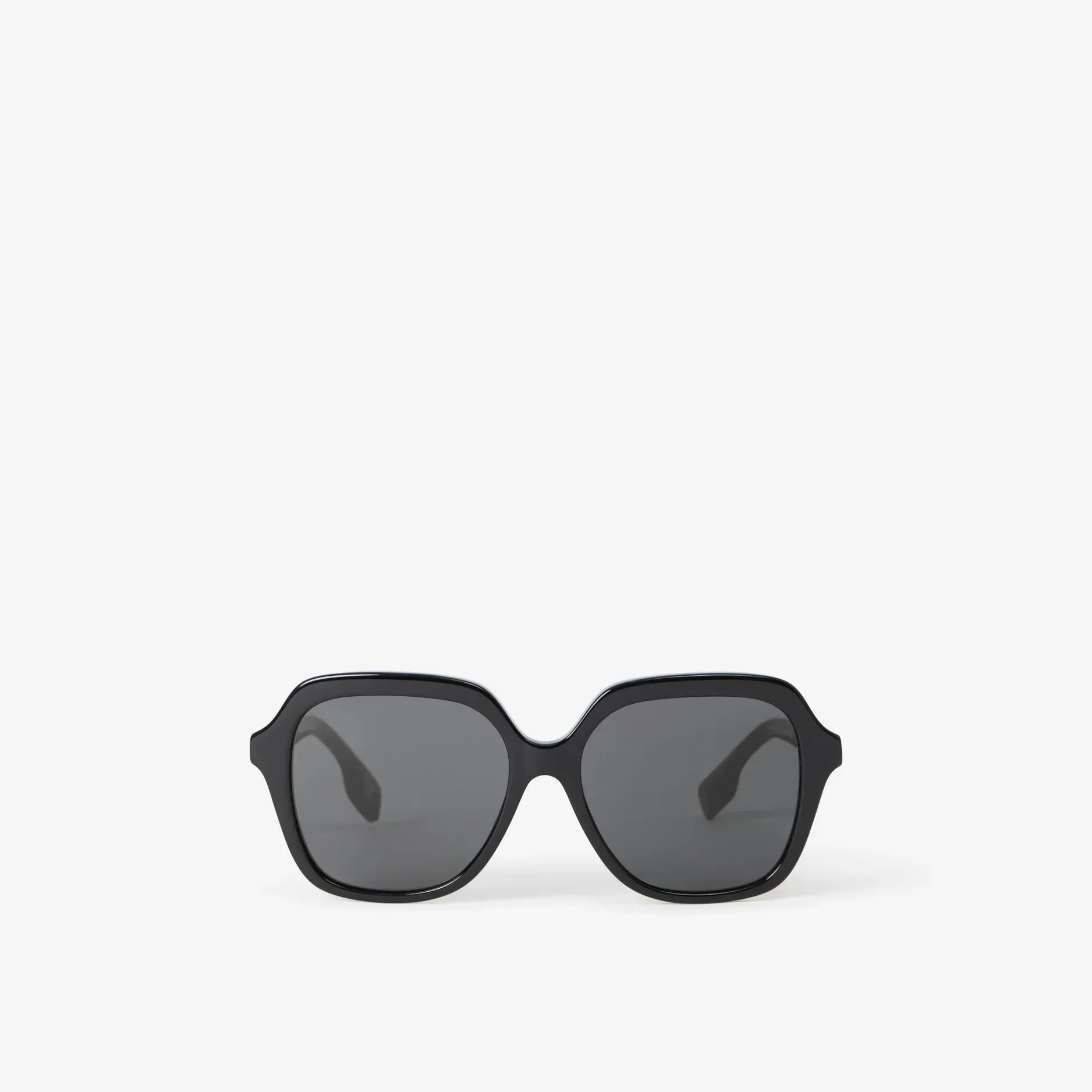 A pair of black square sunglasses on a white background.