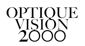 The logo for optique vision 2000 is black and white