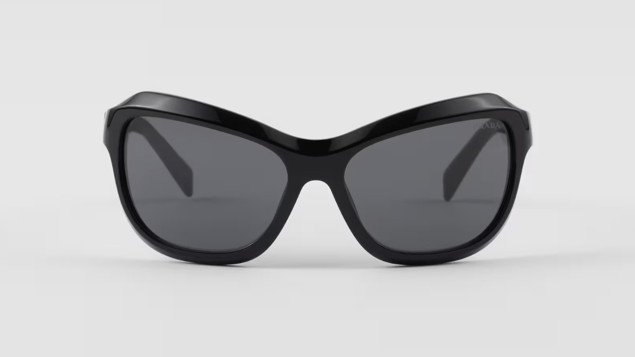 A pair of black sunglasses on a white background