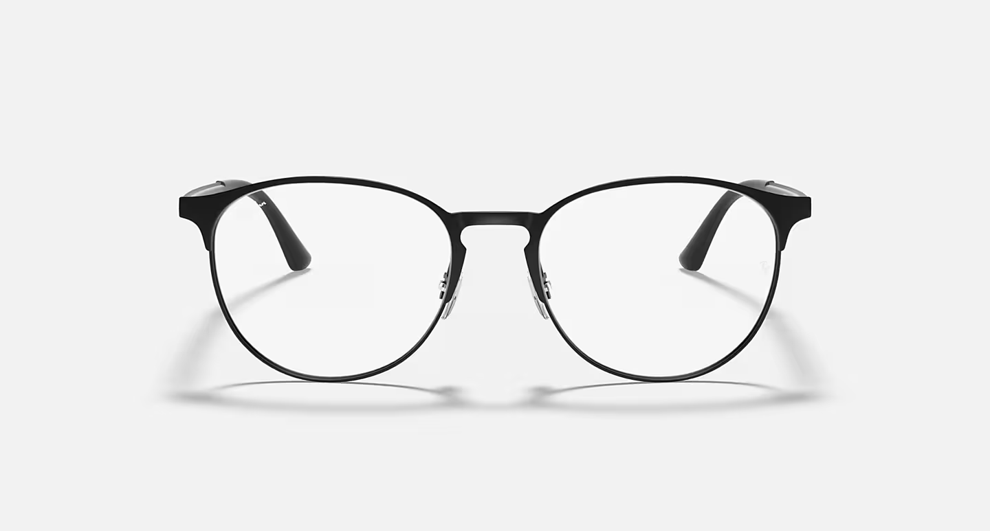 A pair of round glasses with a black frame on a white background.