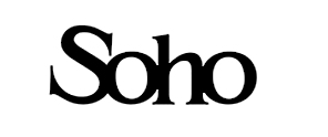 The word soho is written in black on a white background.