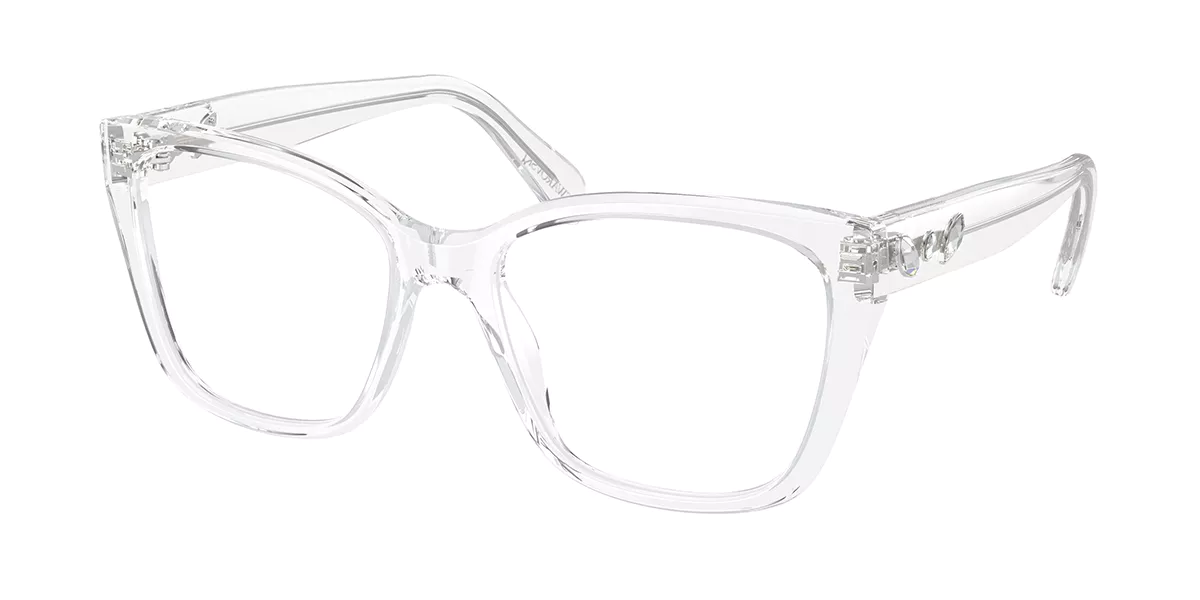A pair of clear glasses on a white background.