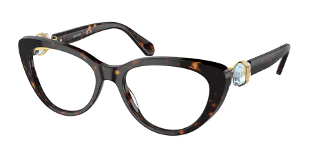 A pair of cat eye glasses with a rhinestone on the side on a white background.