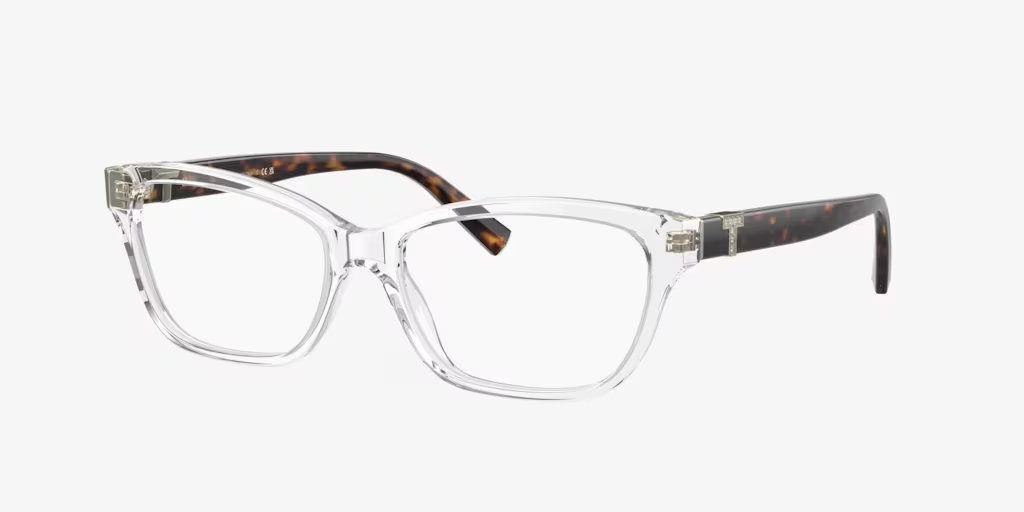 A pair of clear glasses with a brown frame on a white background.