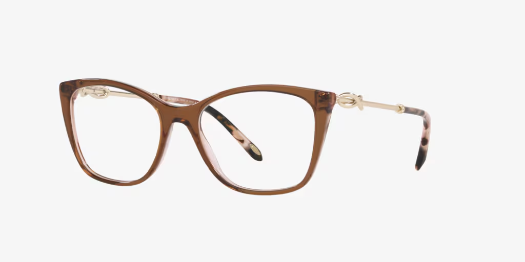 A pair of brown glasses on a white background.