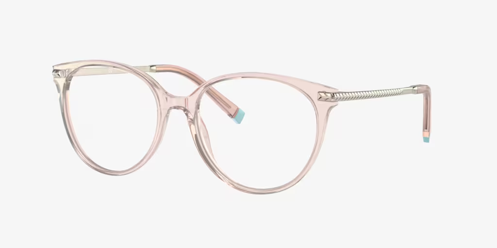 A pair of pink glasses on a white background.