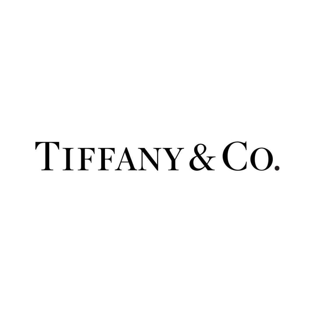 The logo for tiffany & co. is black and white on a white background.