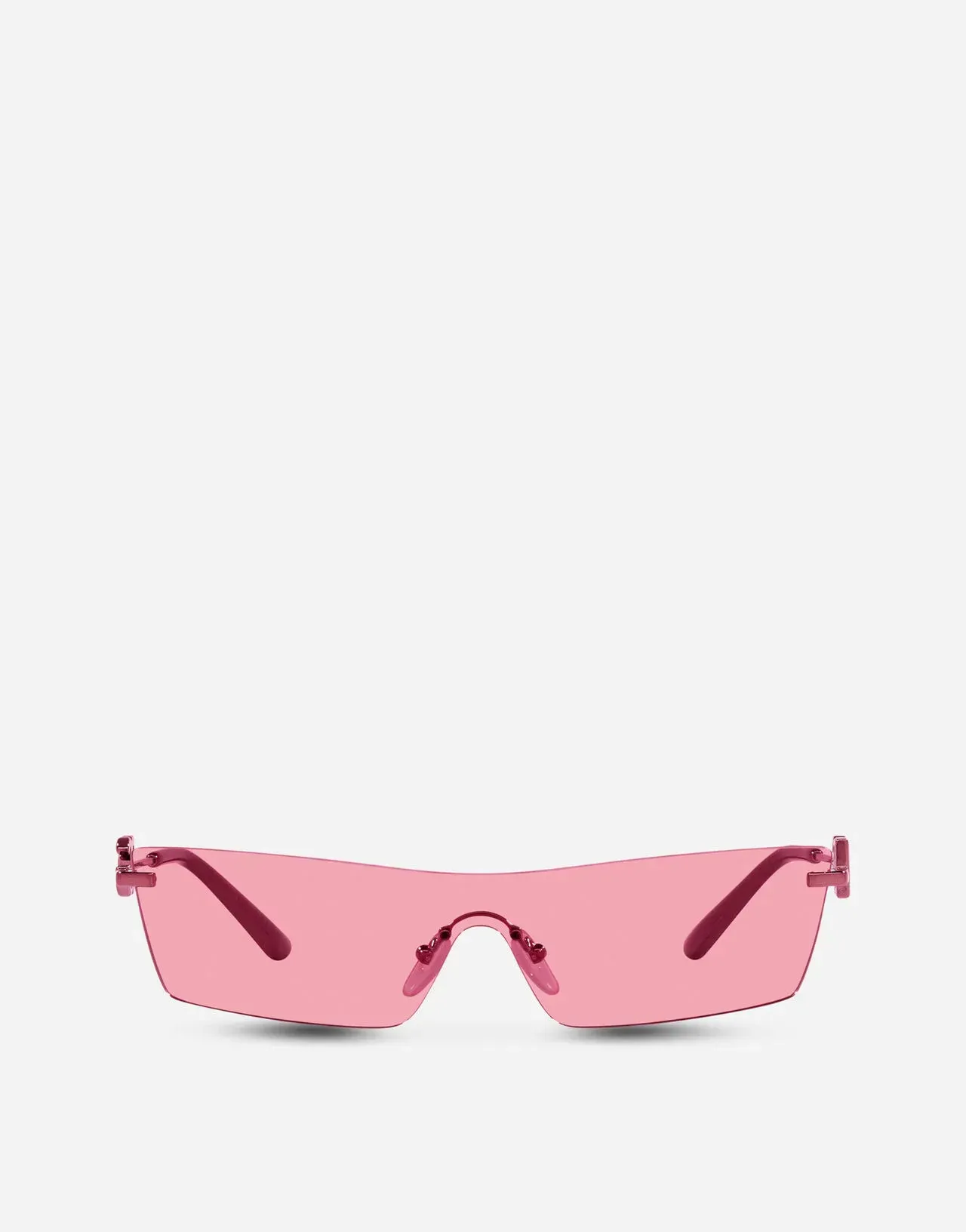 A pair of pink sunglasses on a white background.
