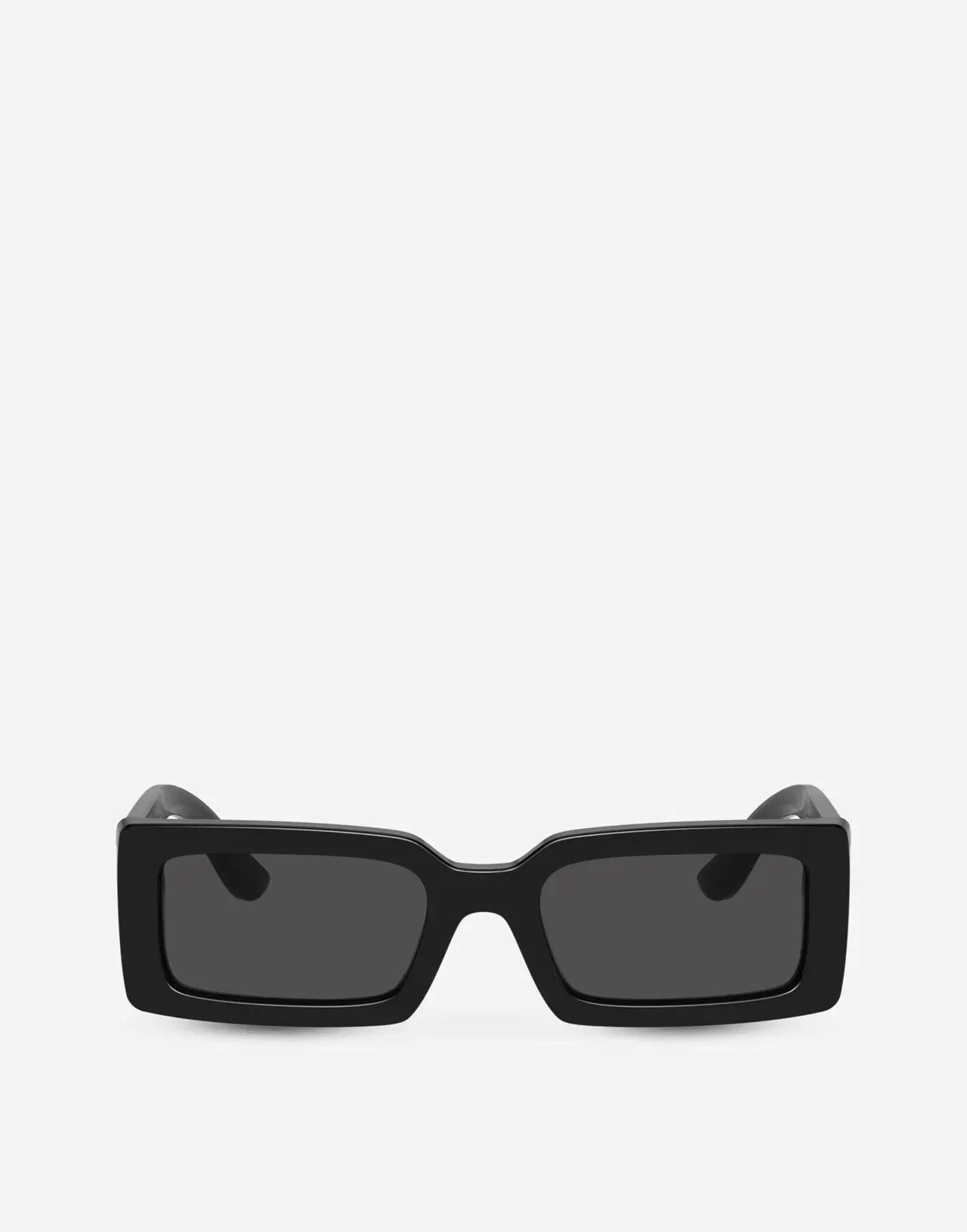 A pair of black rectangular sunglasses on a white background.