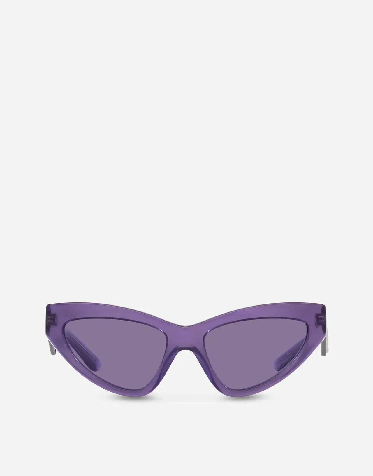 A pair of purple sunglasses on a white background.