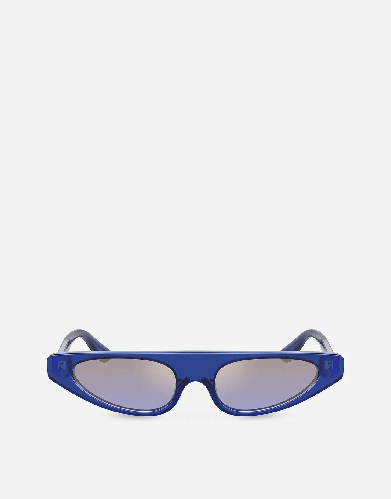 A pair of blue sunglasses on a white background.