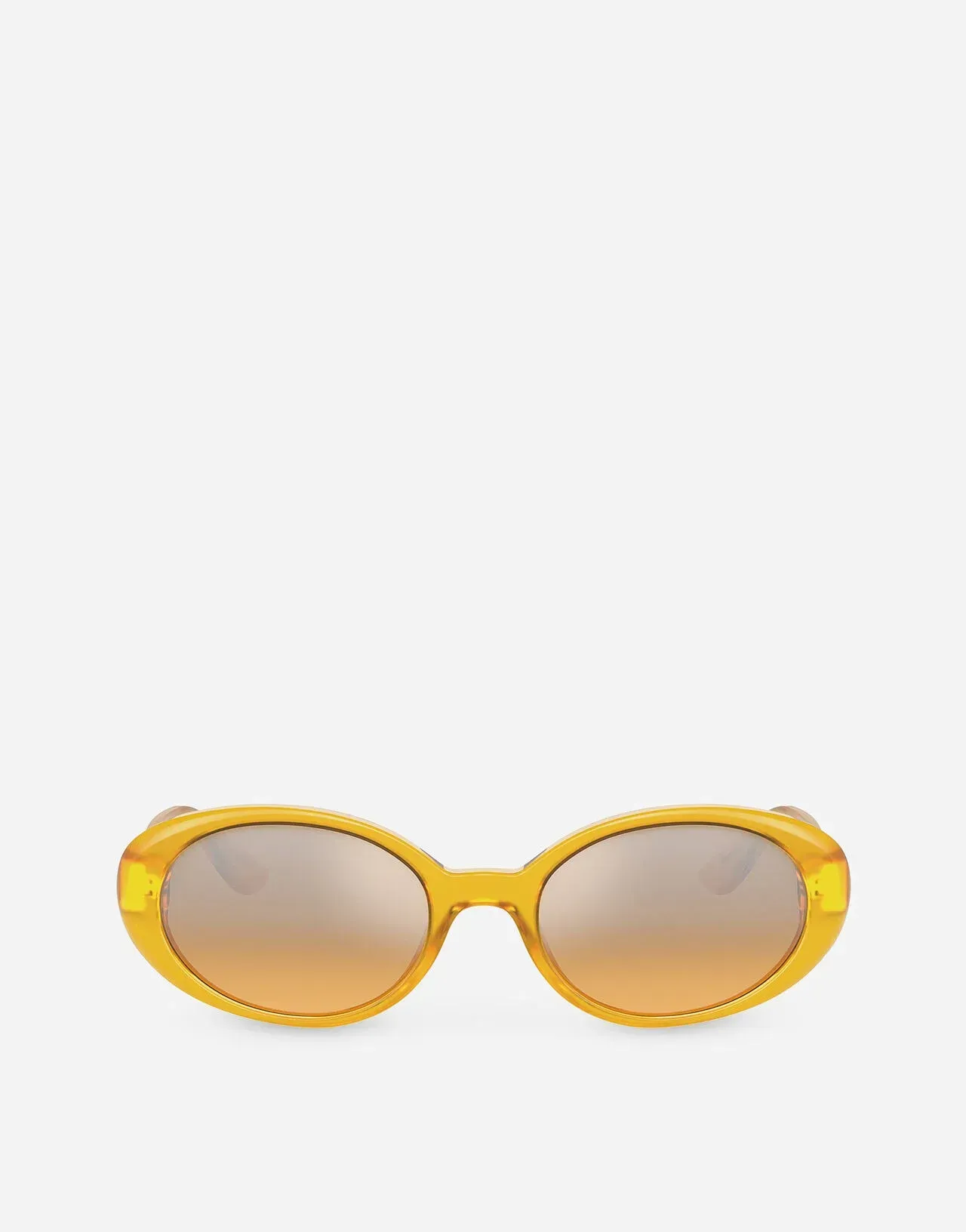 A pair of yellow sunglasses on a white background.