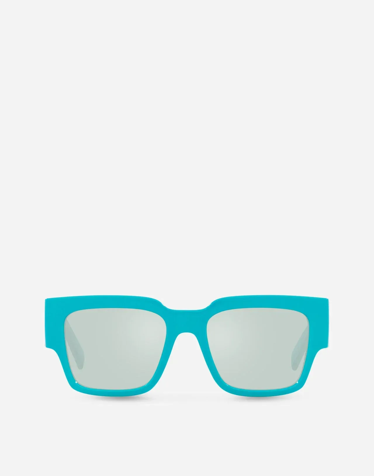 A pair of blue sunglasses on a white background.