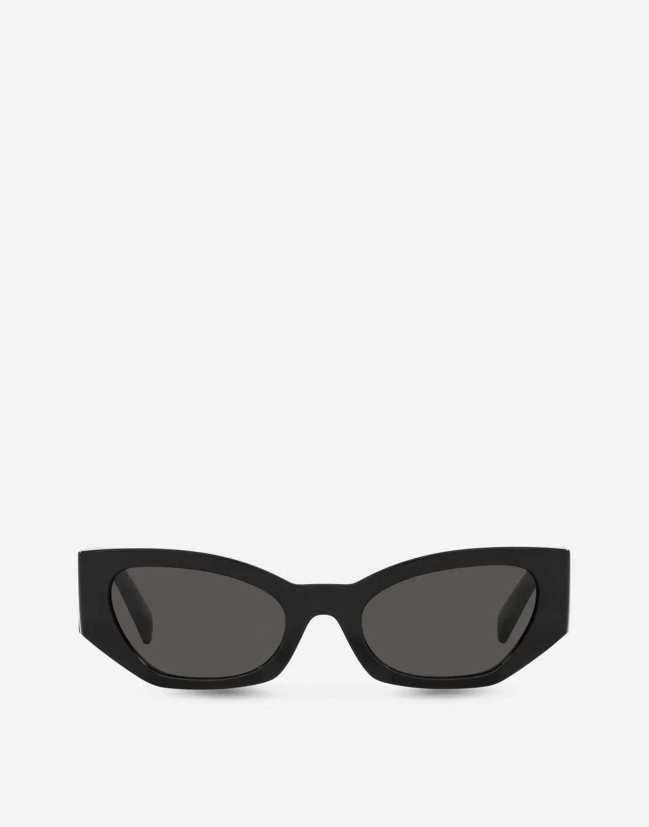 A pair of black sunglasses on a white background.