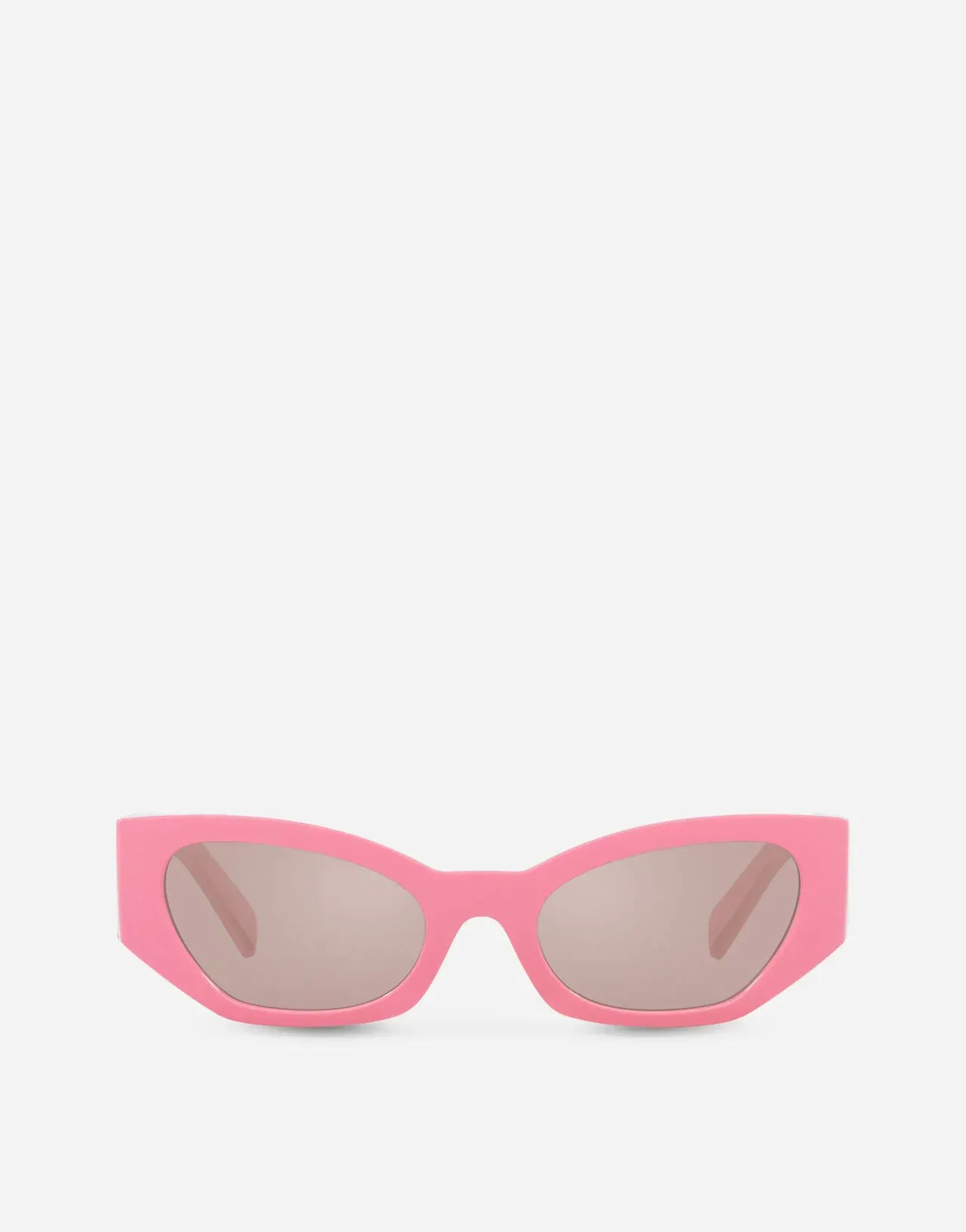 A pair of pink sunglasses on a white background.