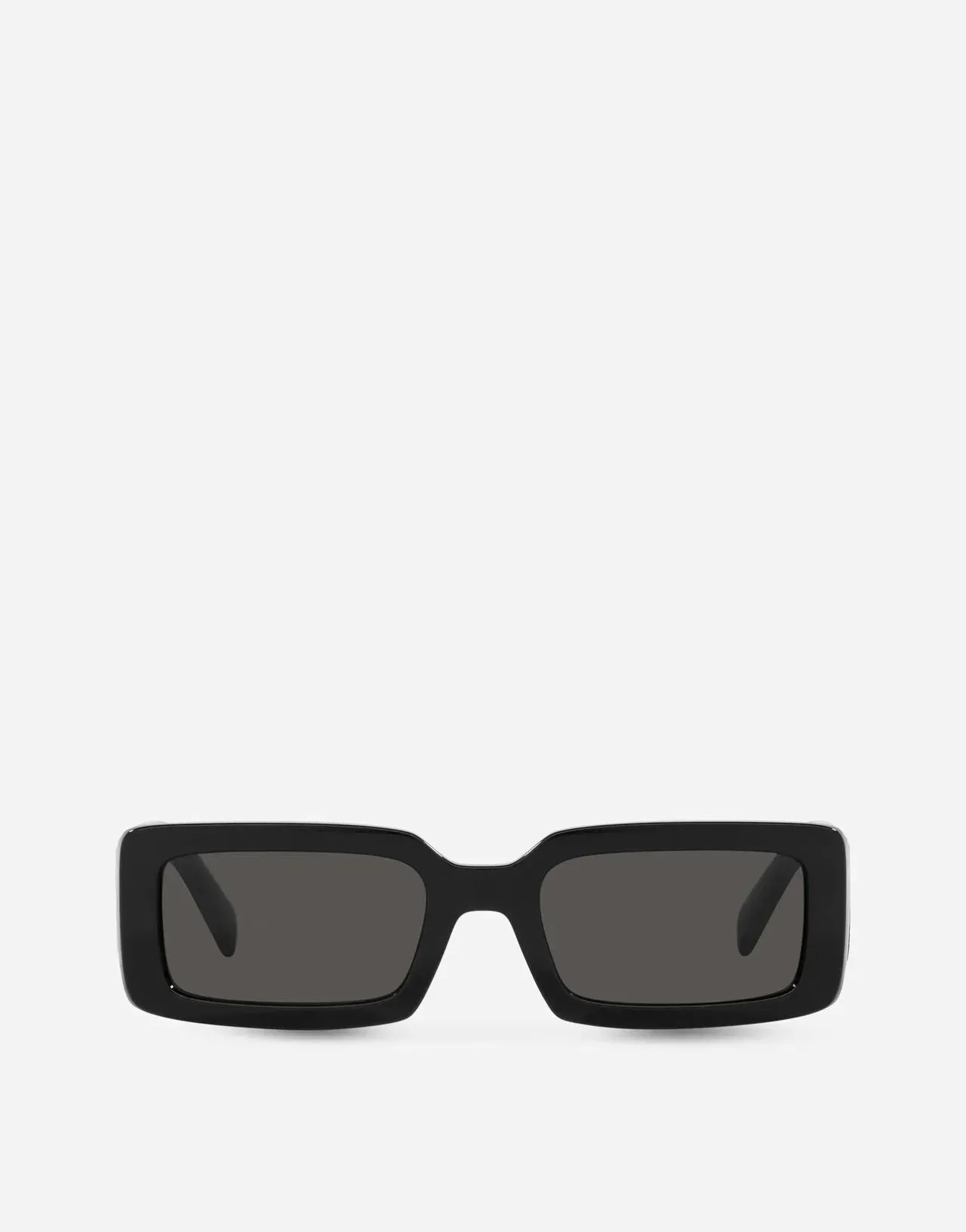 A pair of black rectangular sunglasses on a white background.