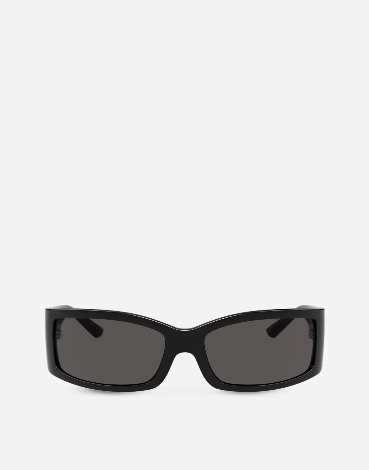 A pair of black rectangular sunglasses on a white background.