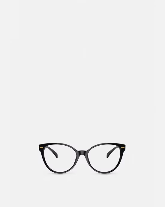 A pair of black glasses on a white background.