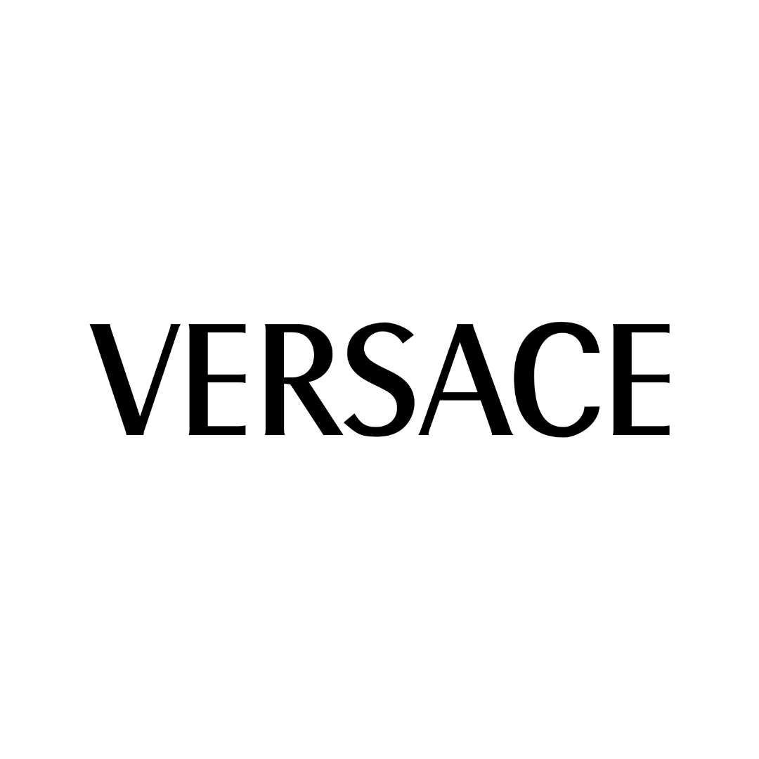 A black and white logo for versace on a white background.
