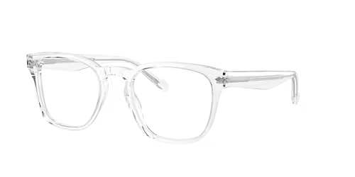 A pair of clear glasses on a white background.