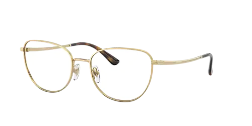 A pair of gold glasses on a white background.